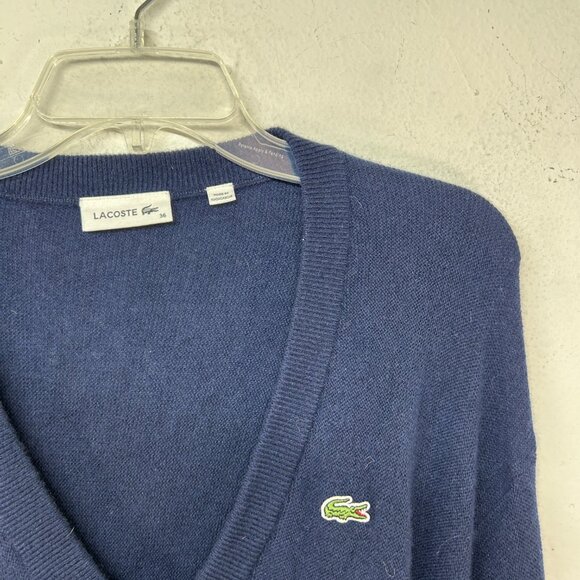 Lacoste mens sweater XS 36 BLUE vneck WOOL PREPPY EVERYDAY CASUAL ACADEMIA GATOR - Picture 3 of 12